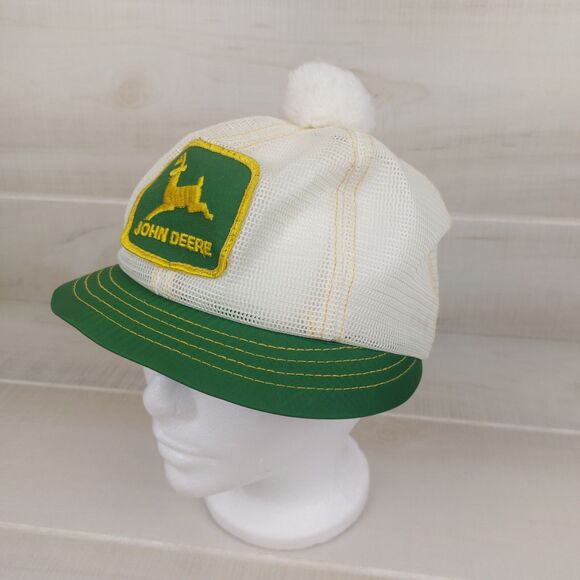 Vtg John Deere All Mesh Trucker Pom Hat Women’s Farm Patch READ** No Sweatband